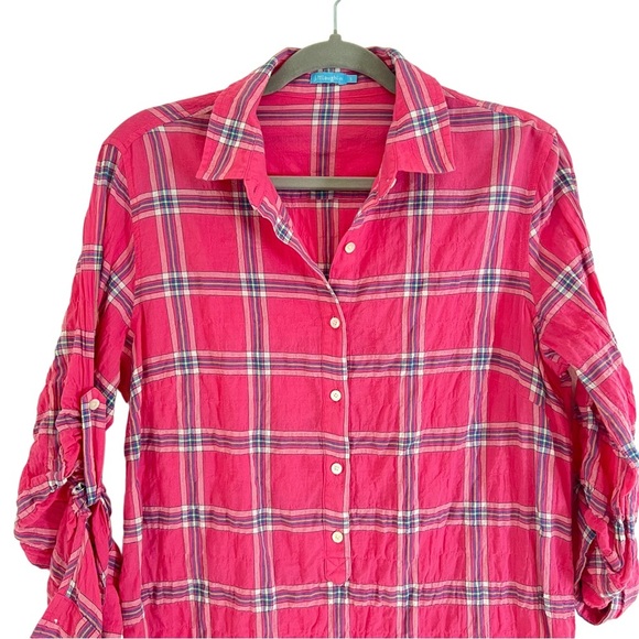 J. McLaughlin Pink plaid Long Sleeve Cotton blend Collar Shirt S - Picture 3 of 8